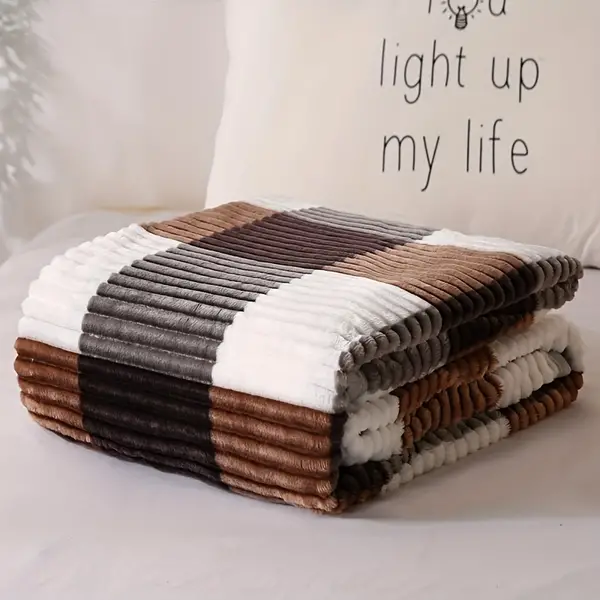 1pcs Printed Solid Color Throw Blanket, Plus Velvet Thick Fleece Blanket, Multifunctional Blanket, Nap Air Conditioning Blanket Multi-purpose Blanket For All Seasons Christmas Gift