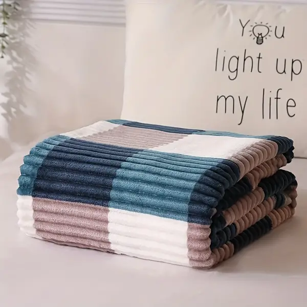 1pcs Printed Grid Simple Thickened Plush Blanket Multi-functional Blanket Single Person Nap Air Conditioning Blanket