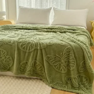 Ultra-Soft Butterfly Jacquard Faux Lamb Wool Blanket - Versatile, Machine Washable For Bedroom, Living Room, Or Dorm Decor