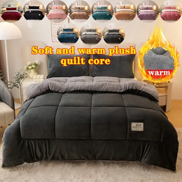 1pc Comforter Without Pillowcase, Thickened Three-layer Warm Comforter With Fluffy Surface For Autumn And Winter, Polyester Filling, Heats Up Instantly