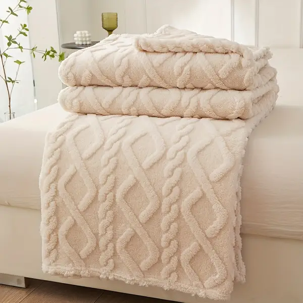 Contemporary Geometric-Patterned 3D Jacquard Throw Blanket, 320GSM Ultra Soft Microfiber, Lightweight Cozy Fleece for Sofa, Bed, Chair, All Seasons Leaf-Themed Multipurpose Blanket, 203.2x228.6 cm