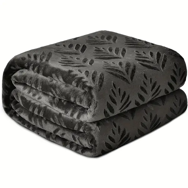 1pc 280gsm Fleece Throw Blanket For Couch Sofa Bed, Super Soft And Warm Blanket For Fall And Winter, Plush Fuzzy And Lightweight Grey Black Leaf Blanket All Seasons Universal