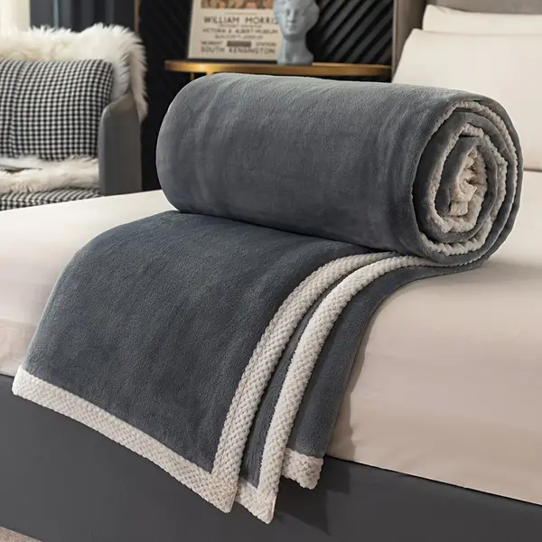 Contemporary Milk Velvet Knitted Quilted Blanket - Multipurpose Thick Edge-trimmed Bed Blanket for All Seasons, Suitable for Office, Camping, Sofa, Lunch Break, Air Conditioning - Polyester 100%, Dry Clean Only - 1 Piece