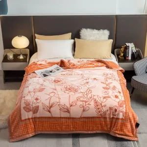 Luxurious Double-Layered Thick Orchid Blanket with Elegant Begonia Print - Soft, Warm & Cozy for All Seasons, Stain-Resistant, Perfect for Single or Double Use, 199.39x229.87cm