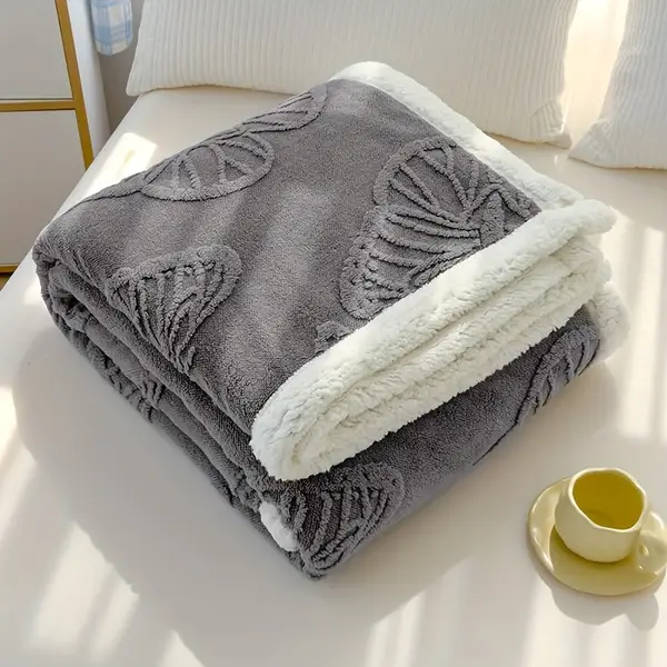 Soft and Warm Fleece Throw Blanket with Embroidered Butterfly Design - Available in Multiple Colors and Sizes