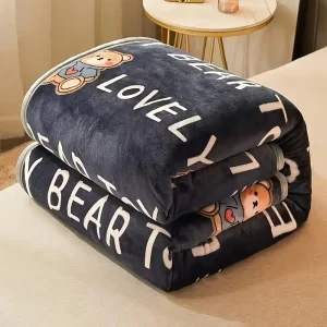 Ultra-Soft Reversible Flannel Blanket with Cute Cartoon Bear Design - Thick, Breathable Microfiber for All Seasons, Perfect for Bed & Office