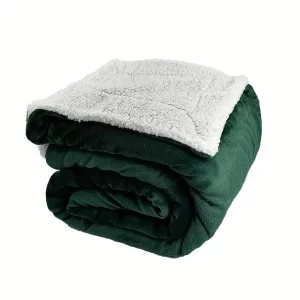 1pc Emerald Green Flannel Lamb Velvet Sofa Blanket Thick Warm Blanket For All Seasons Soft Plush Blanket