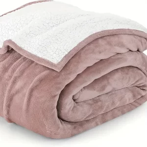 Sherpa Fleece Reversible Thick Plush Blanket - Contemporary Style, Multipurpose Use for Bed, Sofa, Couch, Camping, Travel - All Seasons Polyester Knitted Throw with Other Patterns and Embellishments